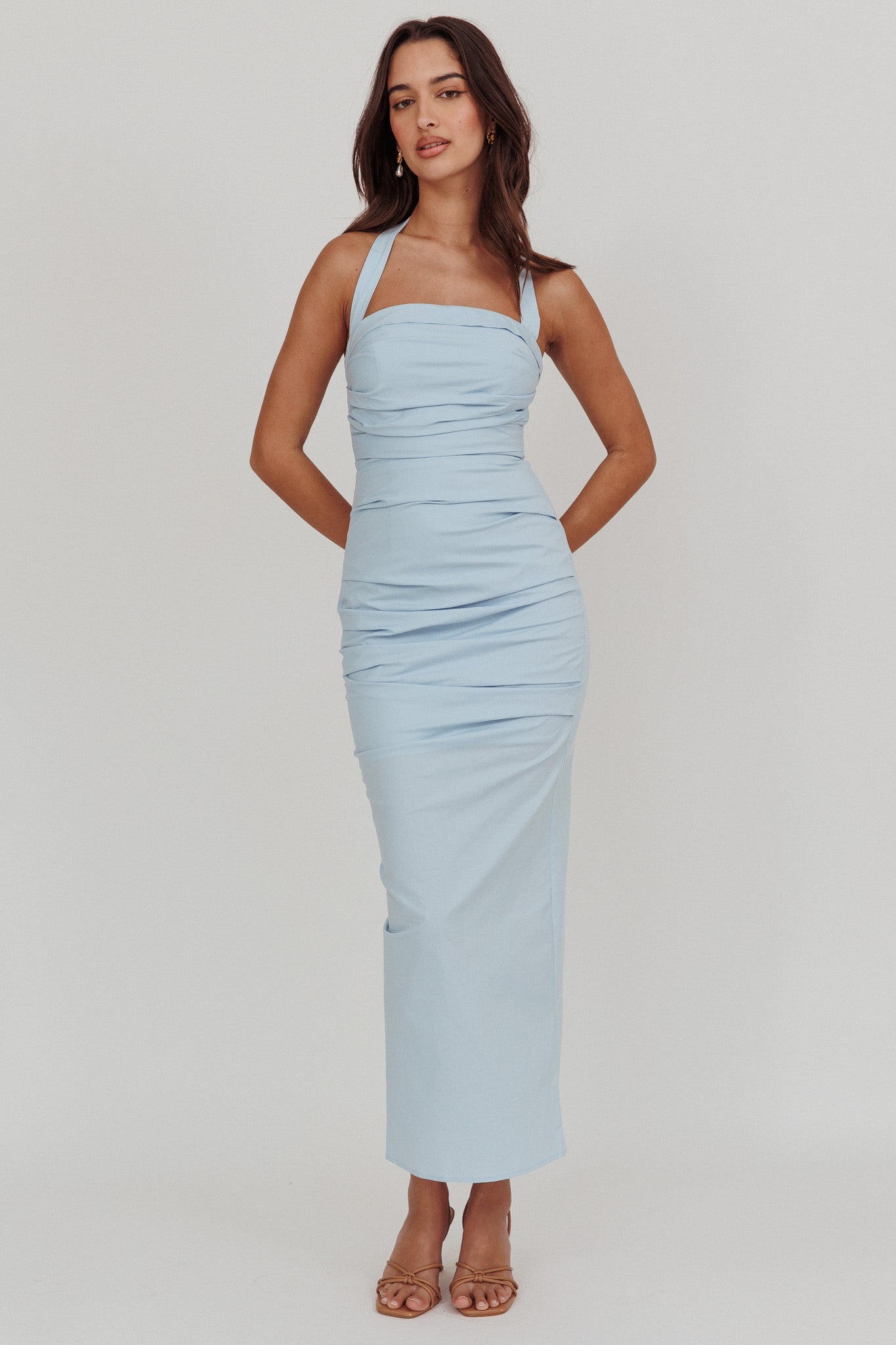 Scout Halterneck Ruched Maxi Dress Blue