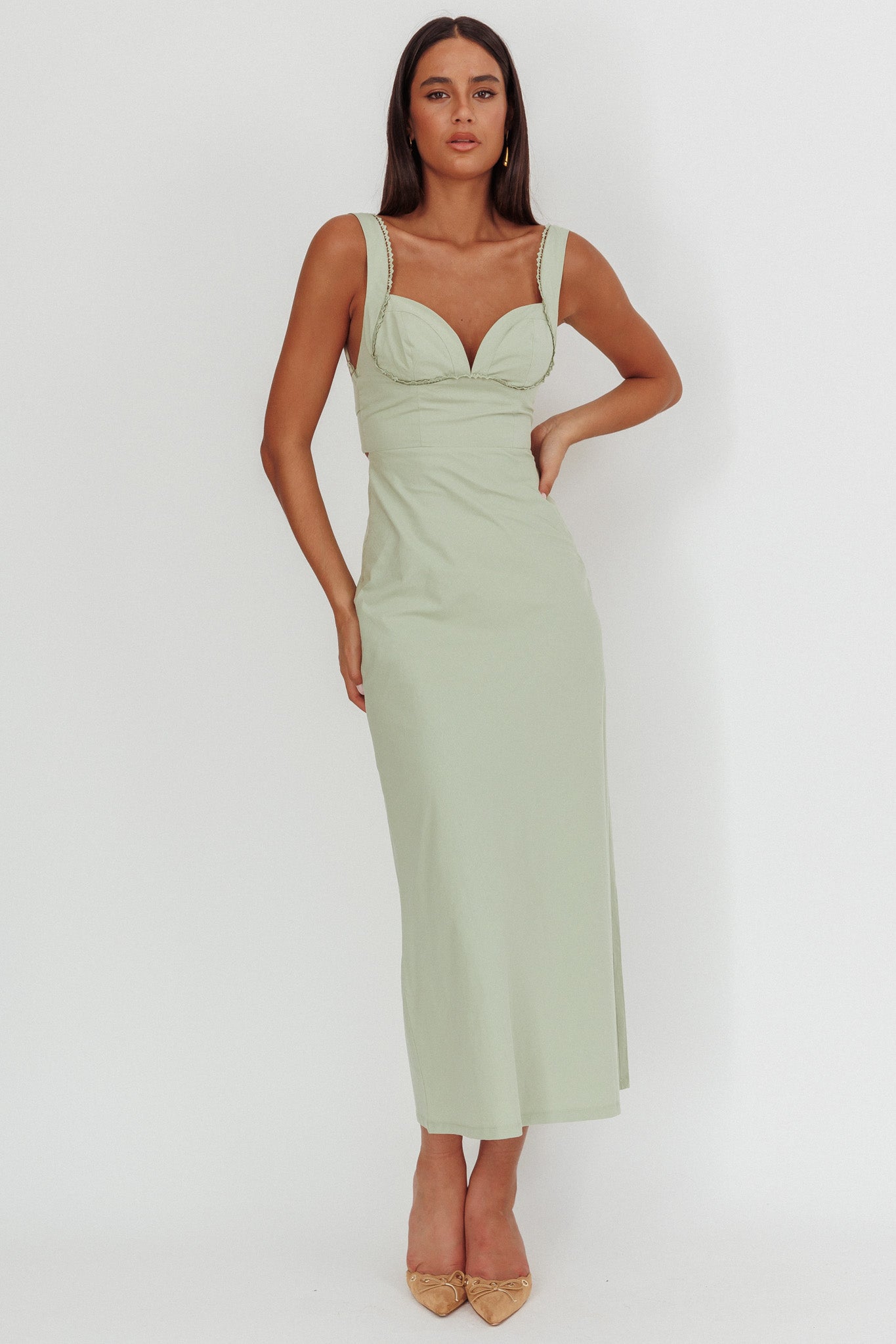 Moonlit Reverie Twist Back Maxi Dress Sage