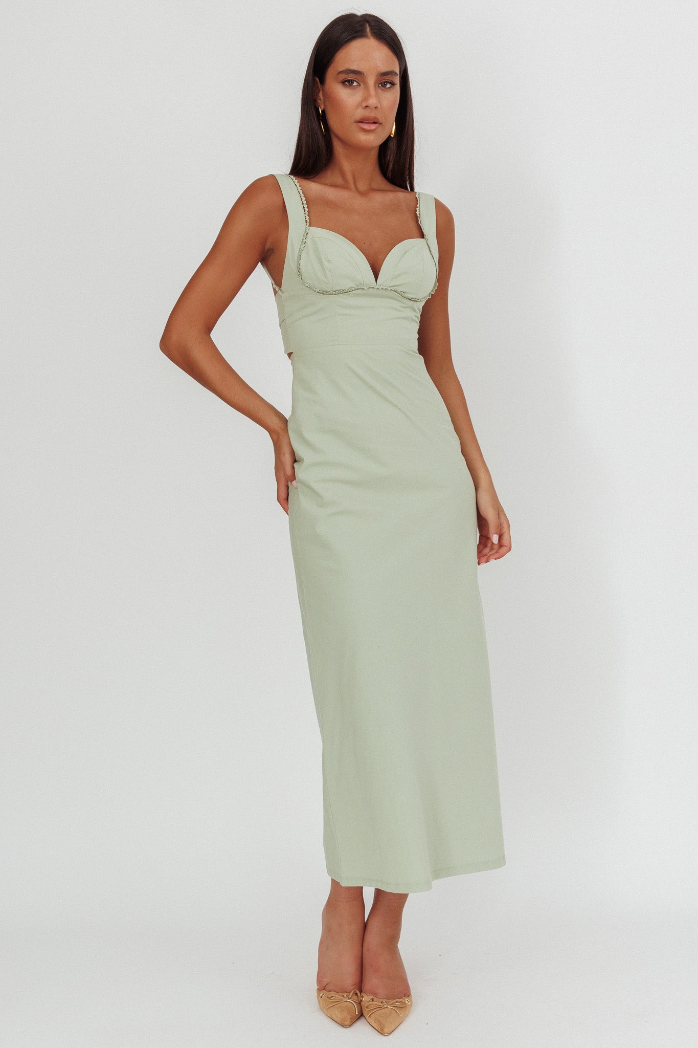Moonlit Reverie Twist Back Maxi Dress Sage