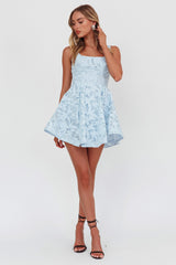 Miley Embroidered A-Line Mini Dress Light Blue