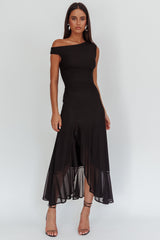 Moonlit Magic Asymmetric Neckline Maxi Dress Black