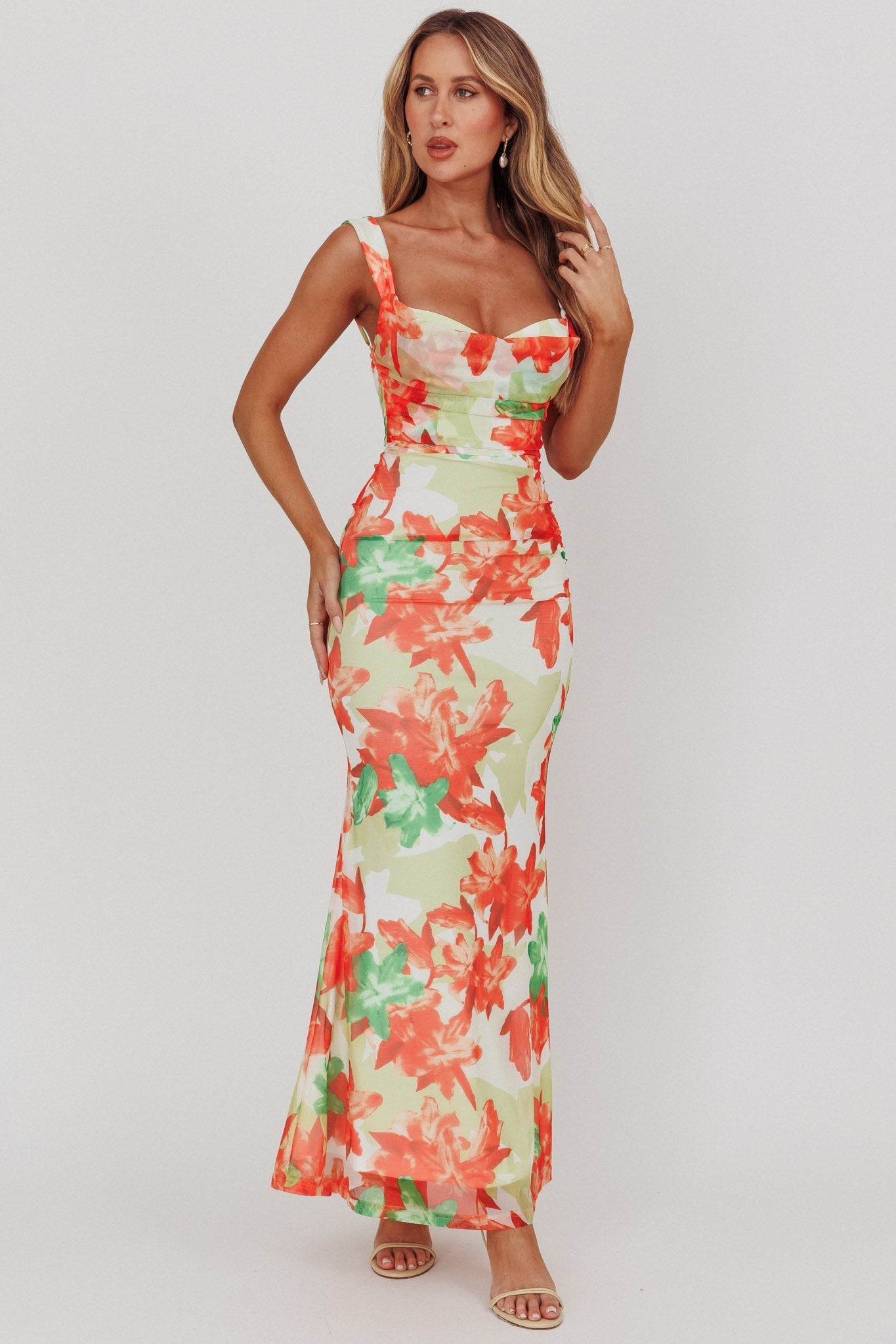 Odelia Sweetheart Mermaid Maxi Dress Print Red