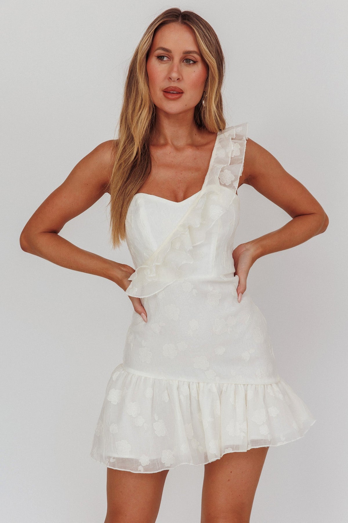 Minka One-Shoulder Ruffle Mini Dress Off White