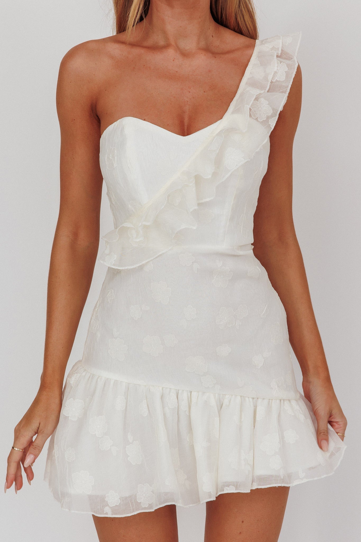 Minka One-Shoulder Ruffle Mini Dress Off White