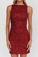Helsi Backless Mini Dress Sequin Wine