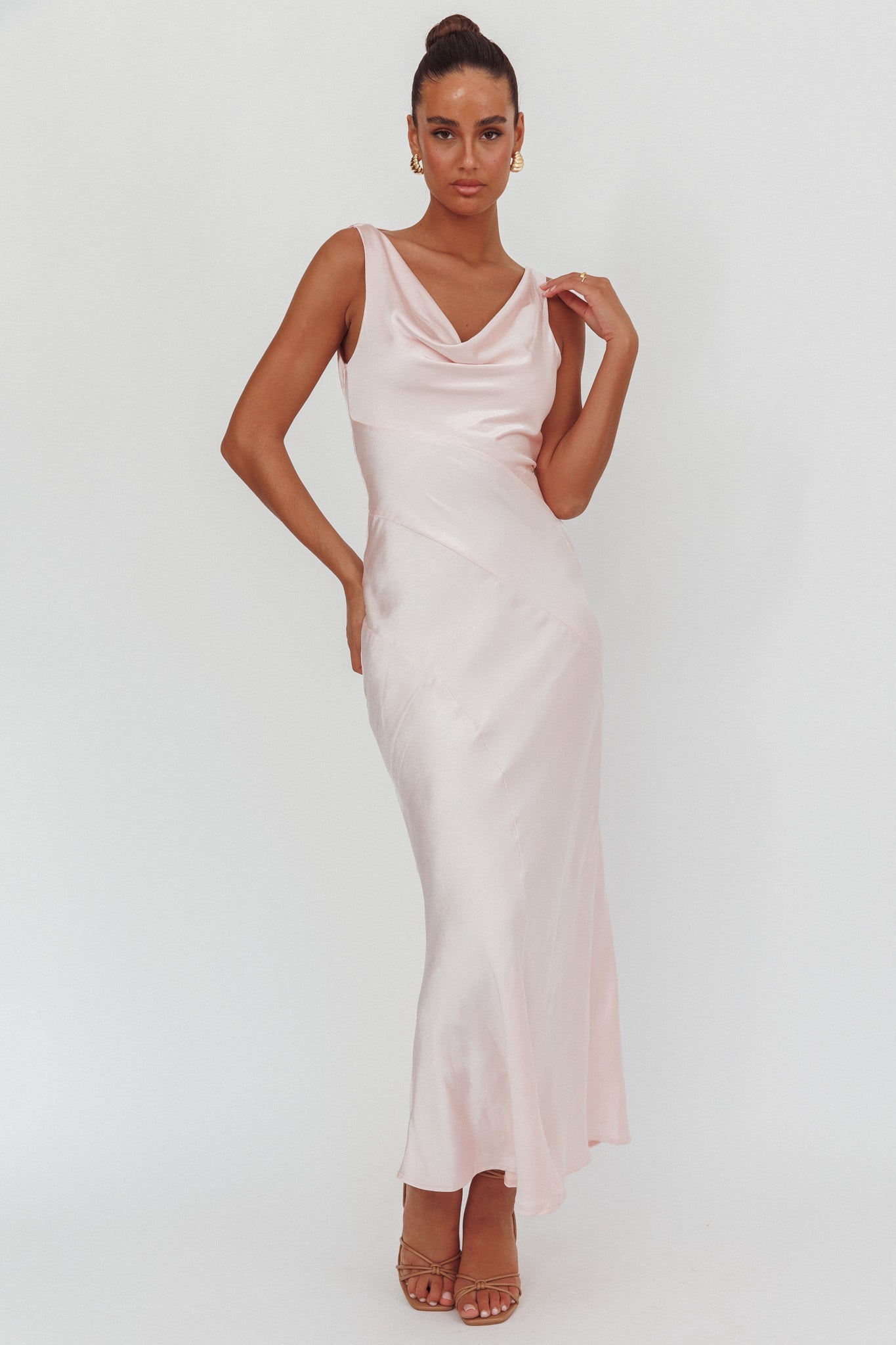 Good Intentions Cowl Neck Open Back Maxi Dress Pink
