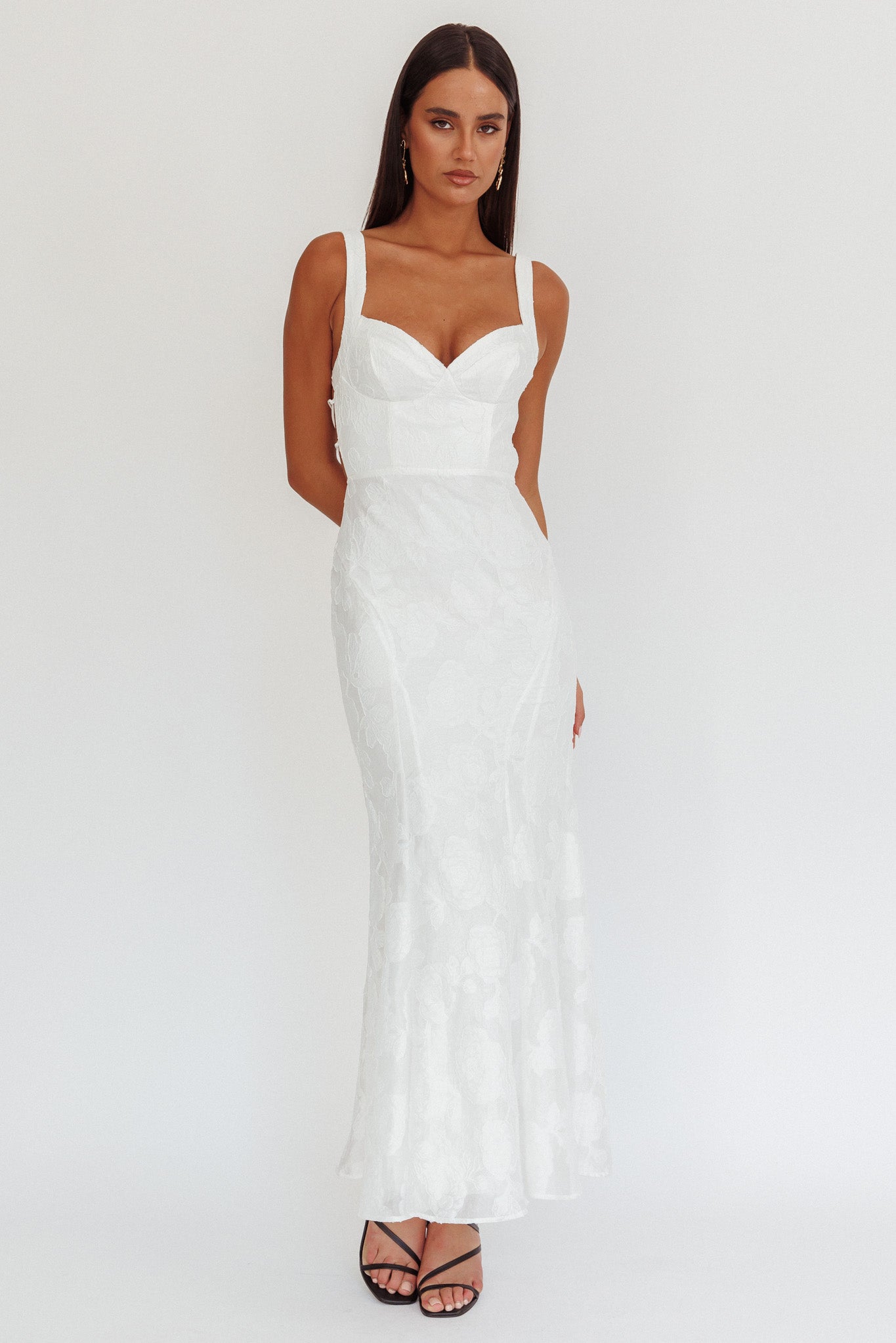 Autumn Moon Strappy Back Maxi Dress Textured White