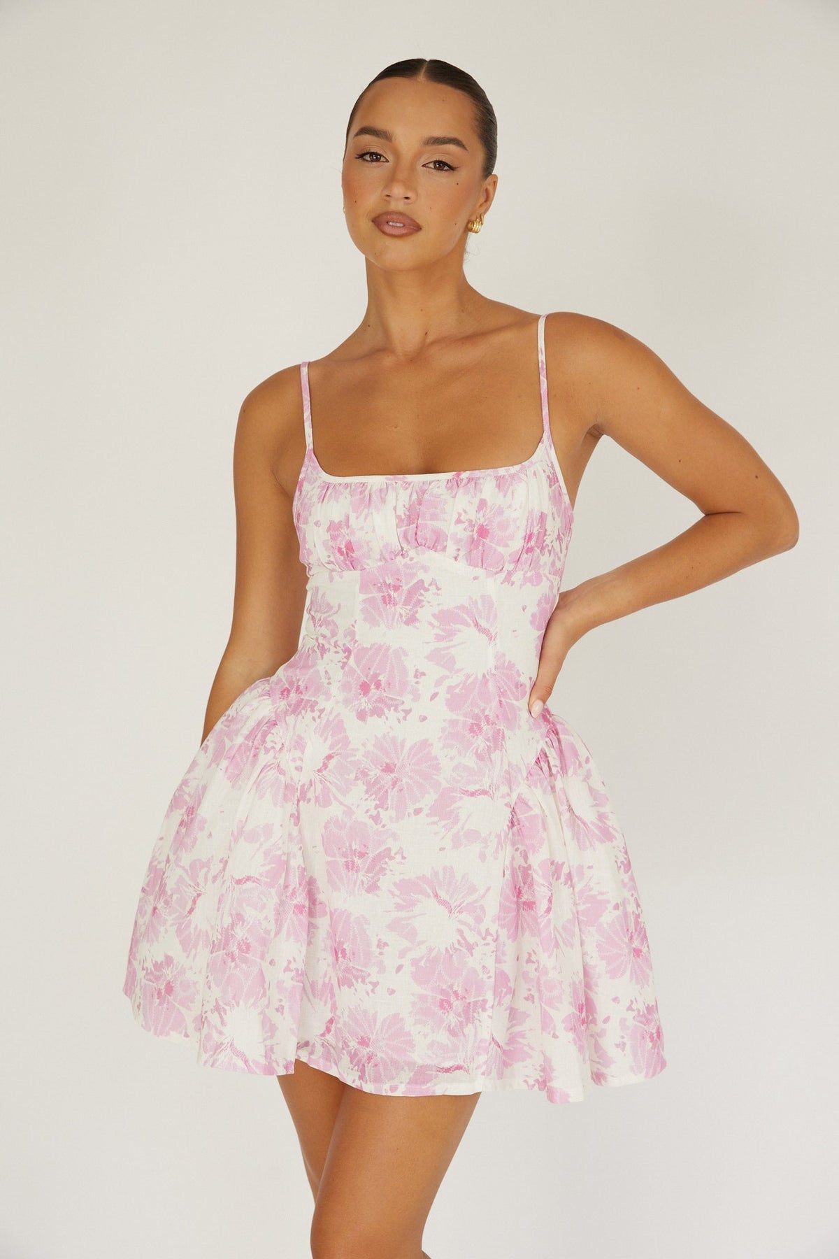 Courting Cami Strap Mini Dress Floral Pink