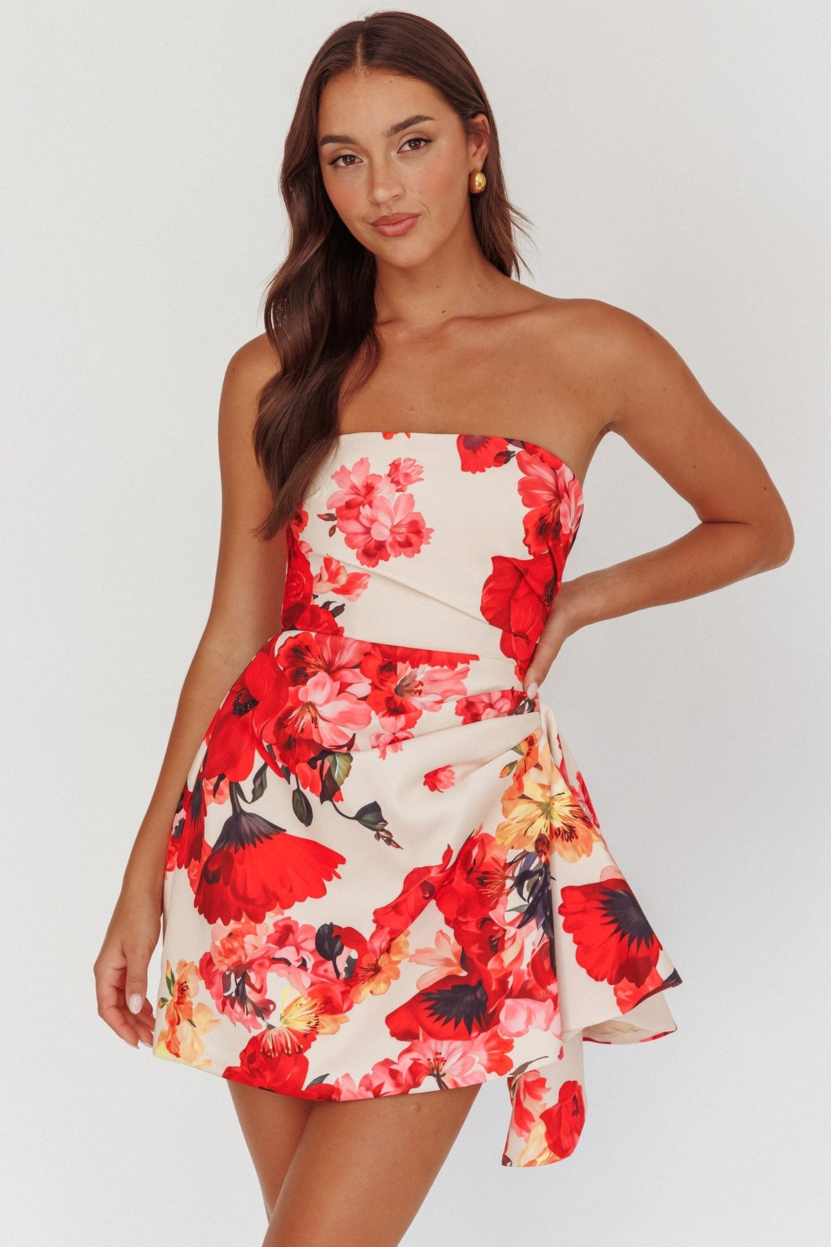 Minnesota Strapless Mini Dress Floral Red