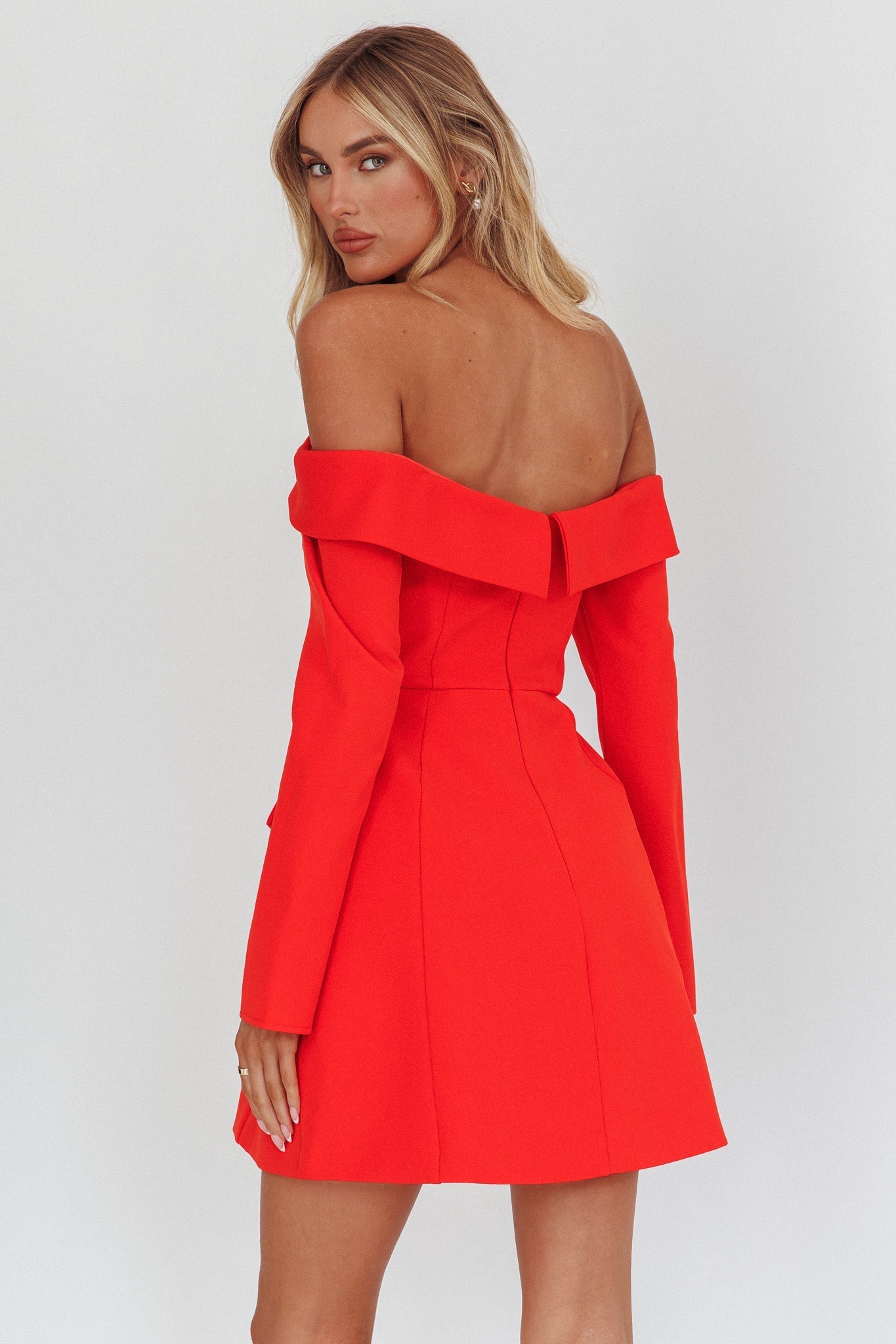 Laviniah Foldover Long Sleeve Mini Dress Red