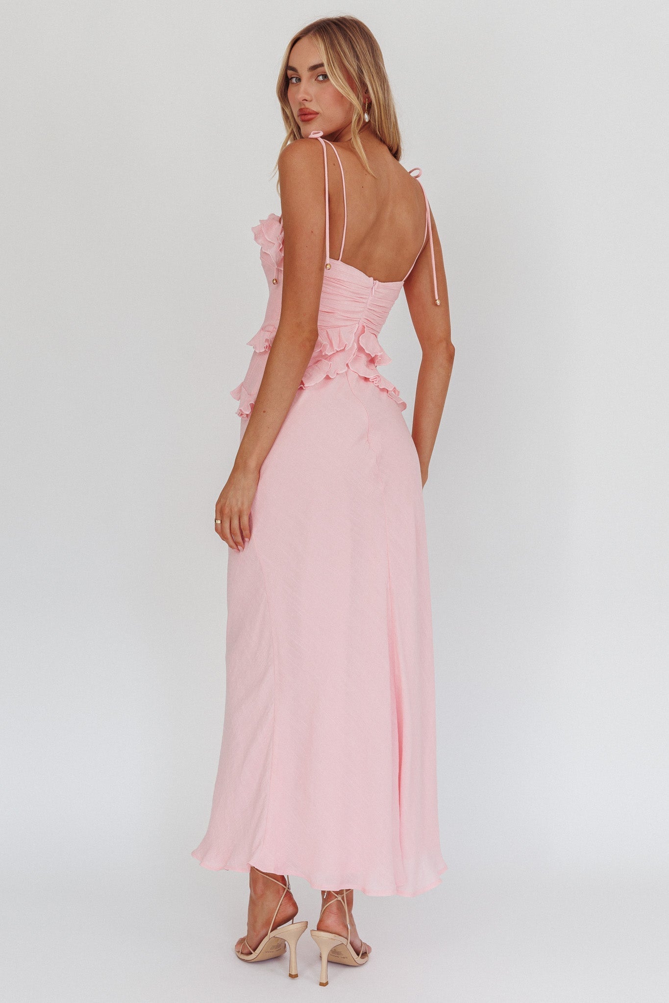 On A Roll Frill Trim Maxi Dress Pink