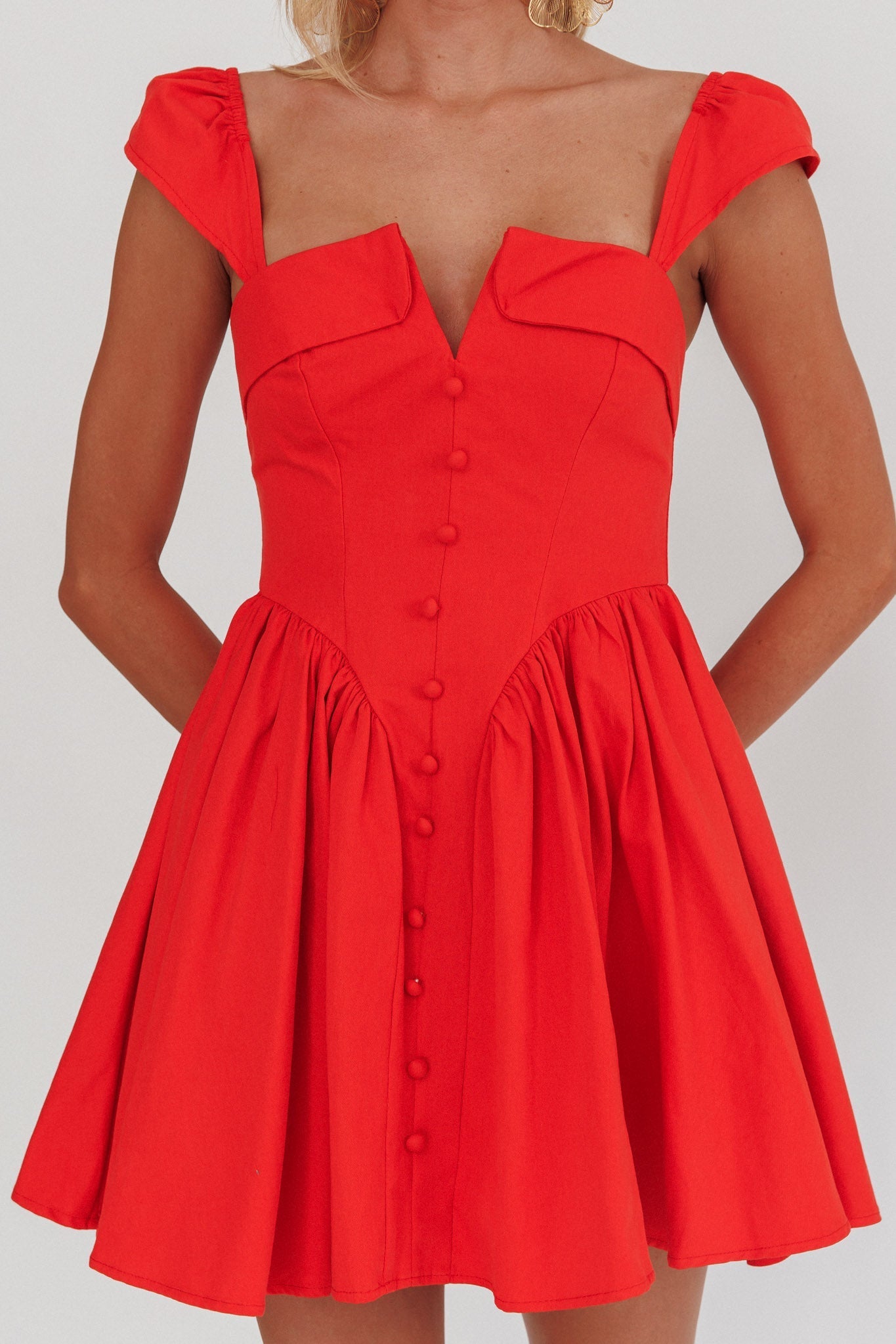Morning Meadows Button Front Mini Dress Red