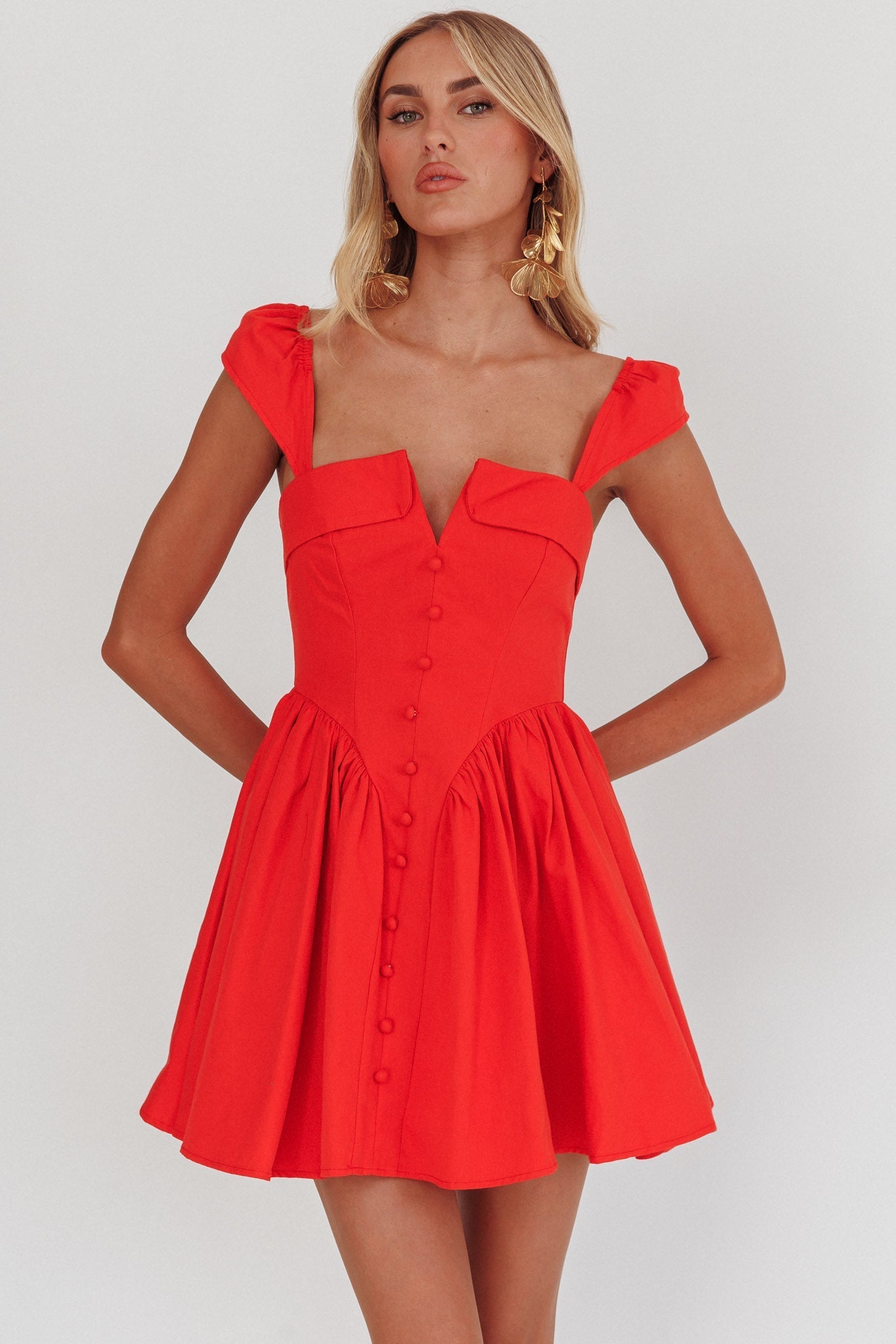 Morning Meadows Button Front Mini Dress Red