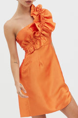 NY Moment Wide Ruffle Shoulder Mini Dress Orange