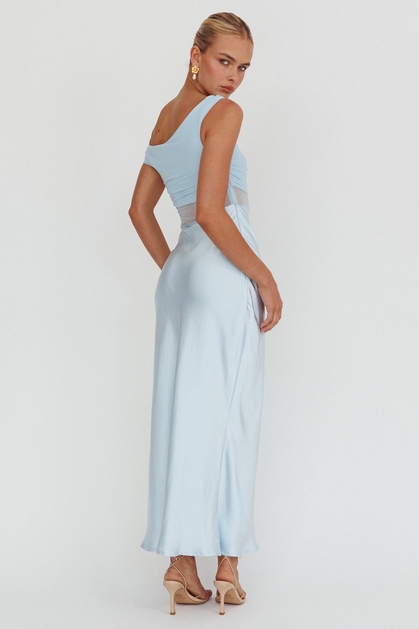 In Blooms Mesh Bodice Maxi Dress Blue