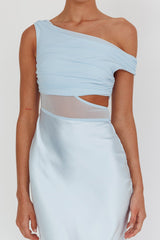 In Blooms Mesh Bodice Maxi Dress Blue