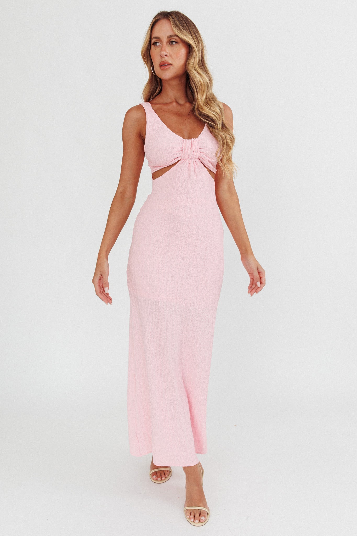 Kharissa Cut-Out Textured Maxi Dress Pink