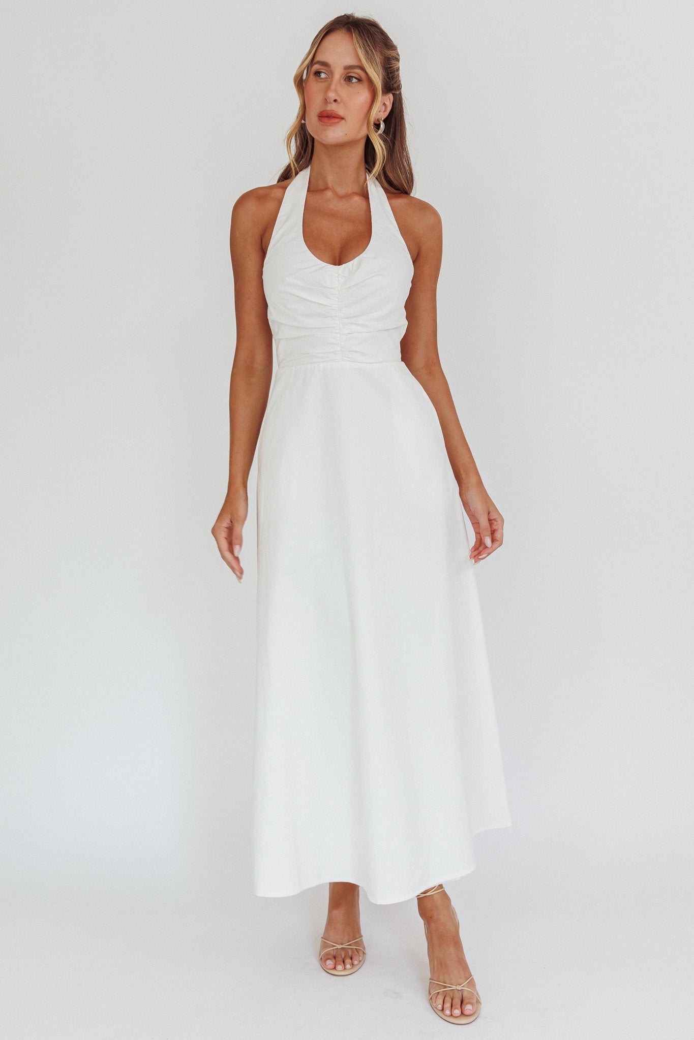 Can't Compete A-Line Halter Maxi Dress White