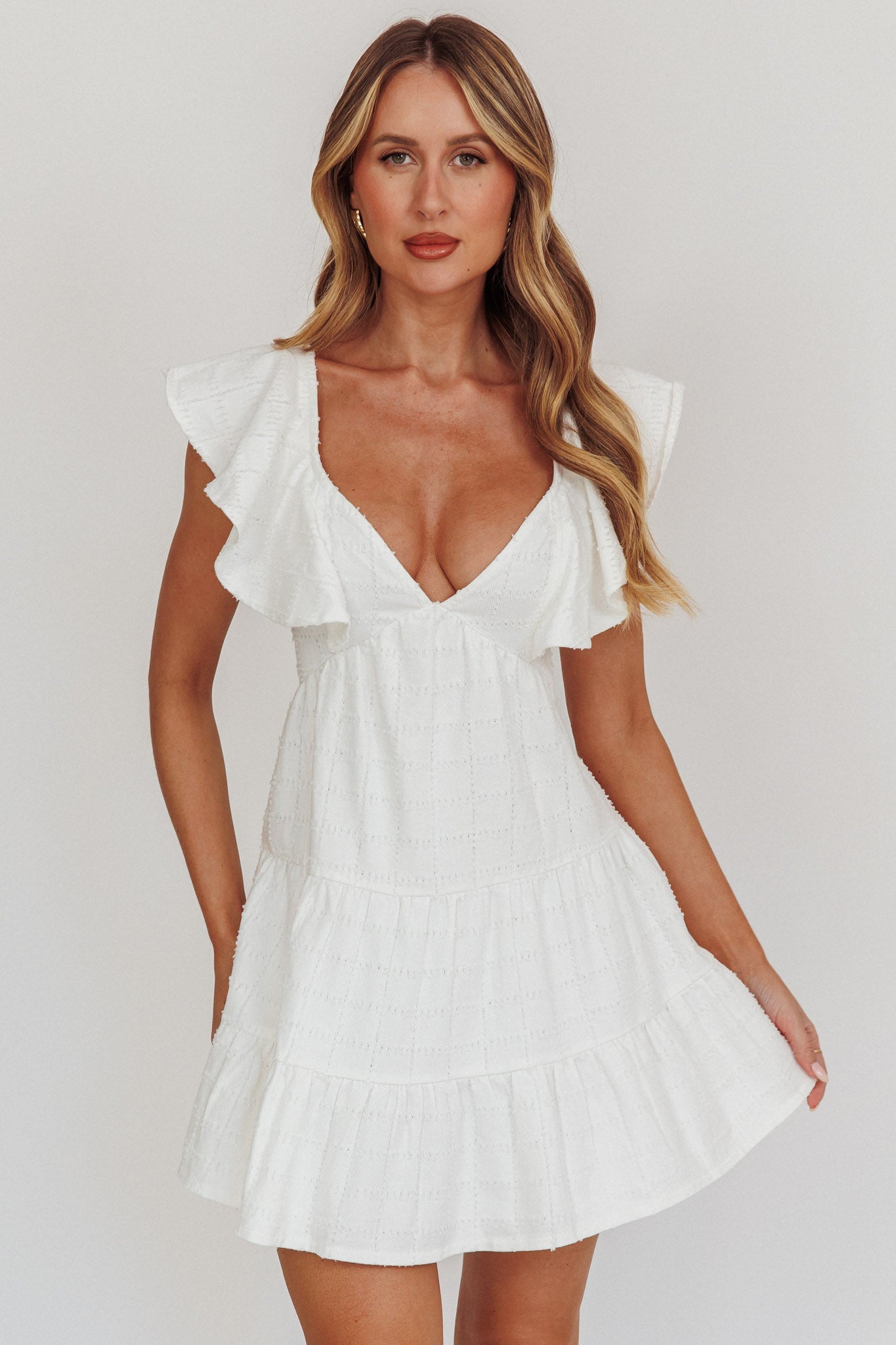 Daffodil Ruffle A-Line Mini Dress White