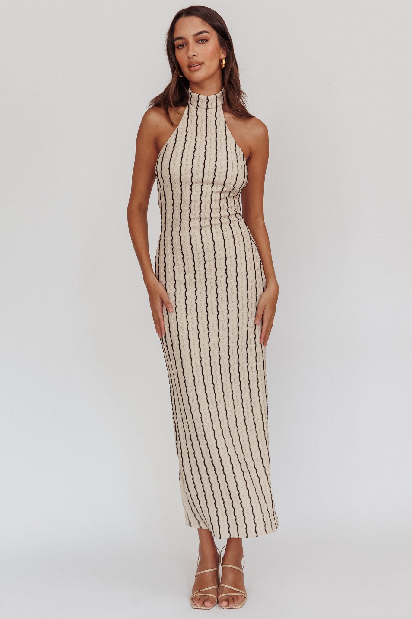Kimchi Mockneck Halter Maxi Dress Beige