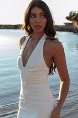 Crystal Lake Halter Neck Pearl Maxi Dress White