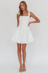 Like Art Square Neck Bubble Mini Dress White