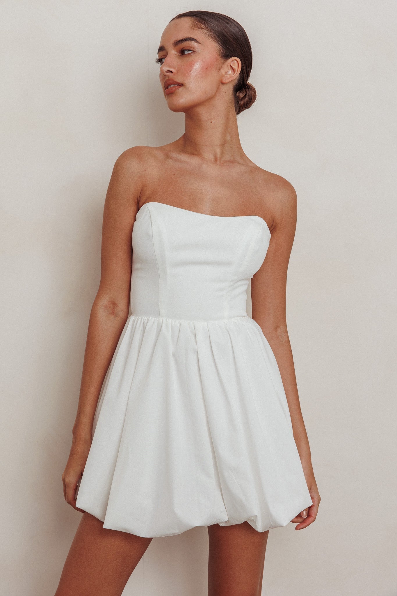 Like Art Strapless Bubble Mini Dress Off White