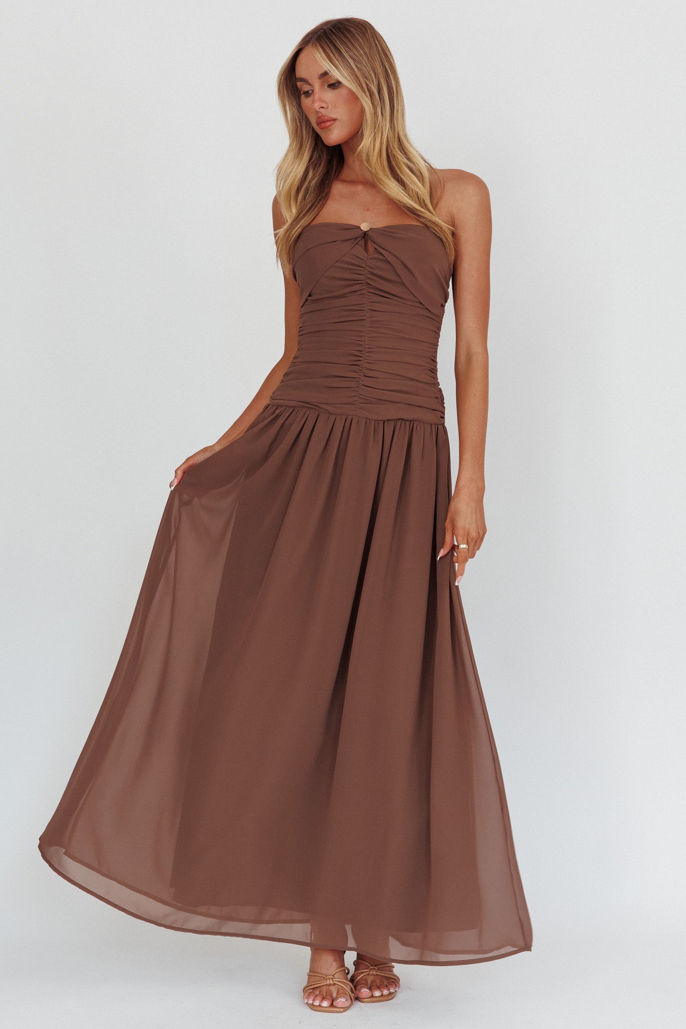 High Streets Strapless Maxi Dress Mocha