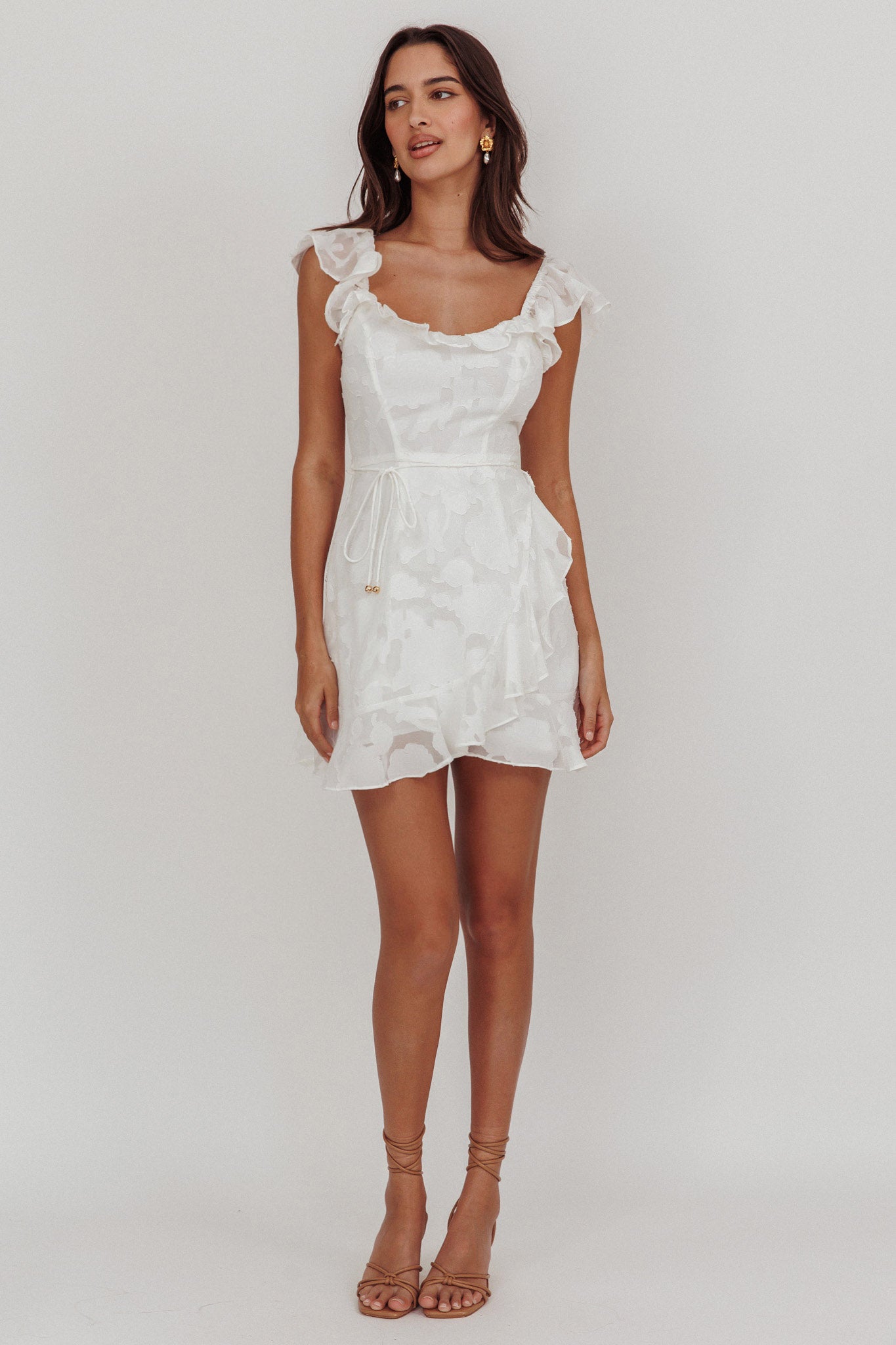Thinkin' Bout You Ruffle Trim Dress Textured White