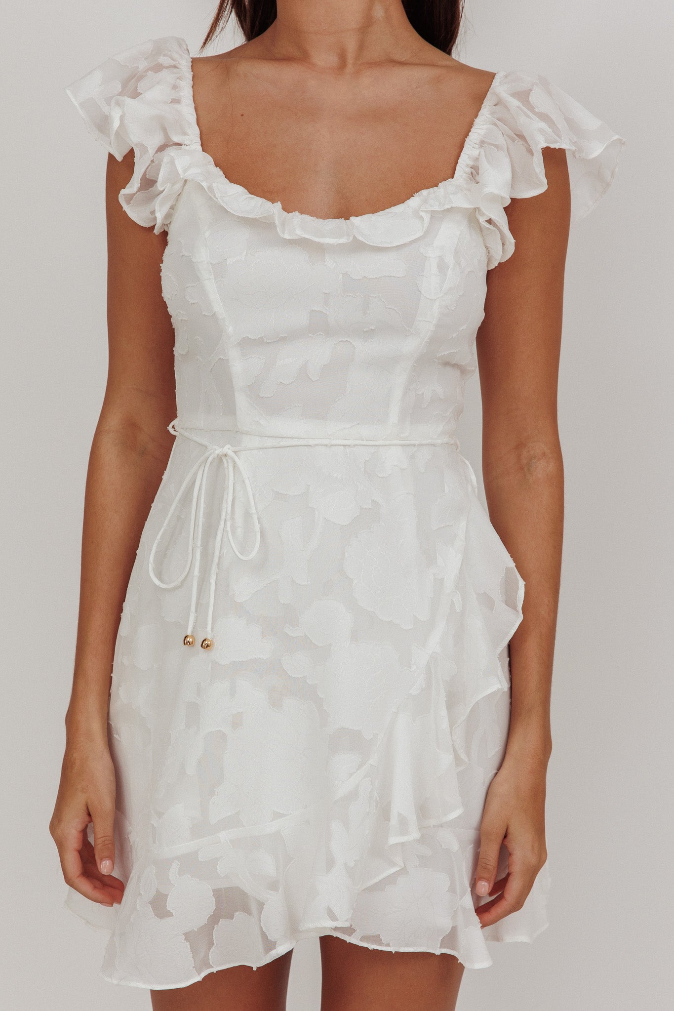 Thinkin' Bout You Ruffle Trim Dress Textured White