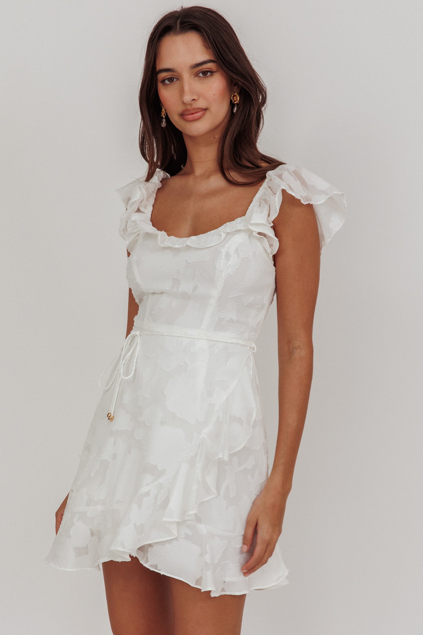 Thinkin' Bout You Ruffle Trim Dress Textured White