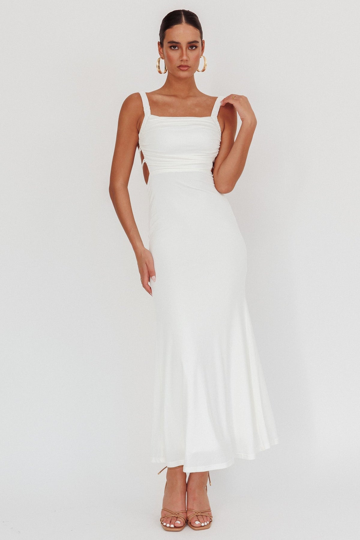 Dream Crush Lace-Up Back Maxi Dress White