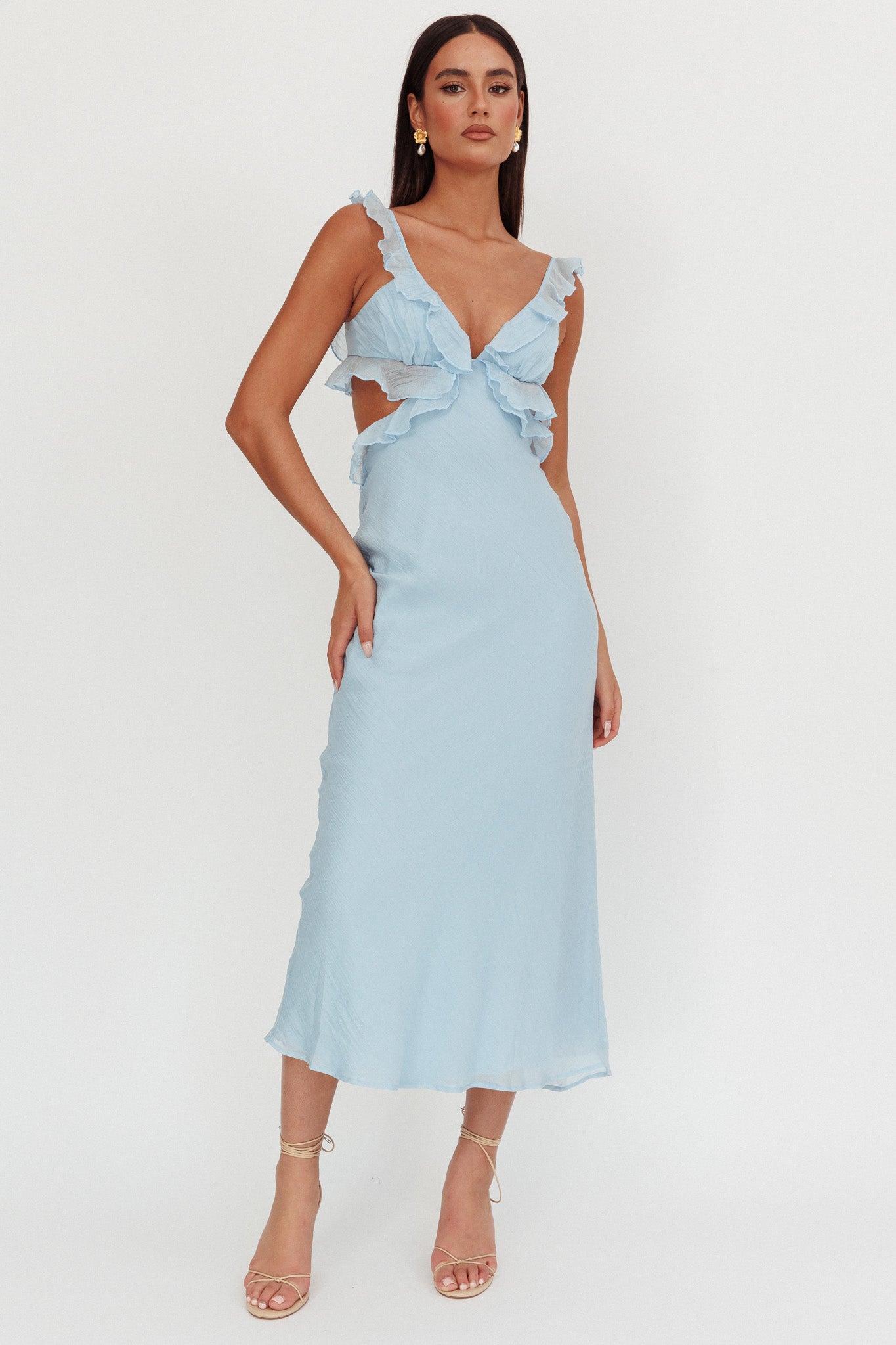Second Chances Ruffle Trim Maxi Dress Blue