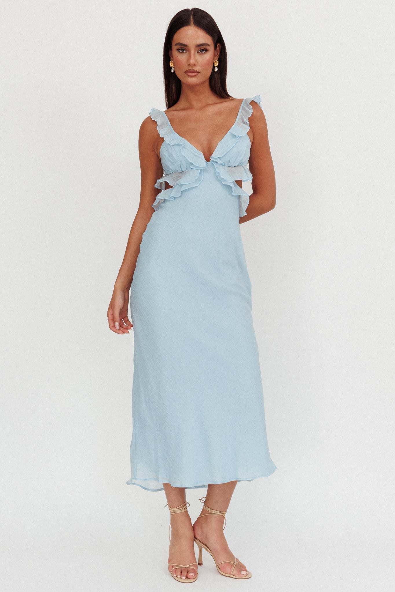Second Chances Ruffle Trim Maxi Dress Blue