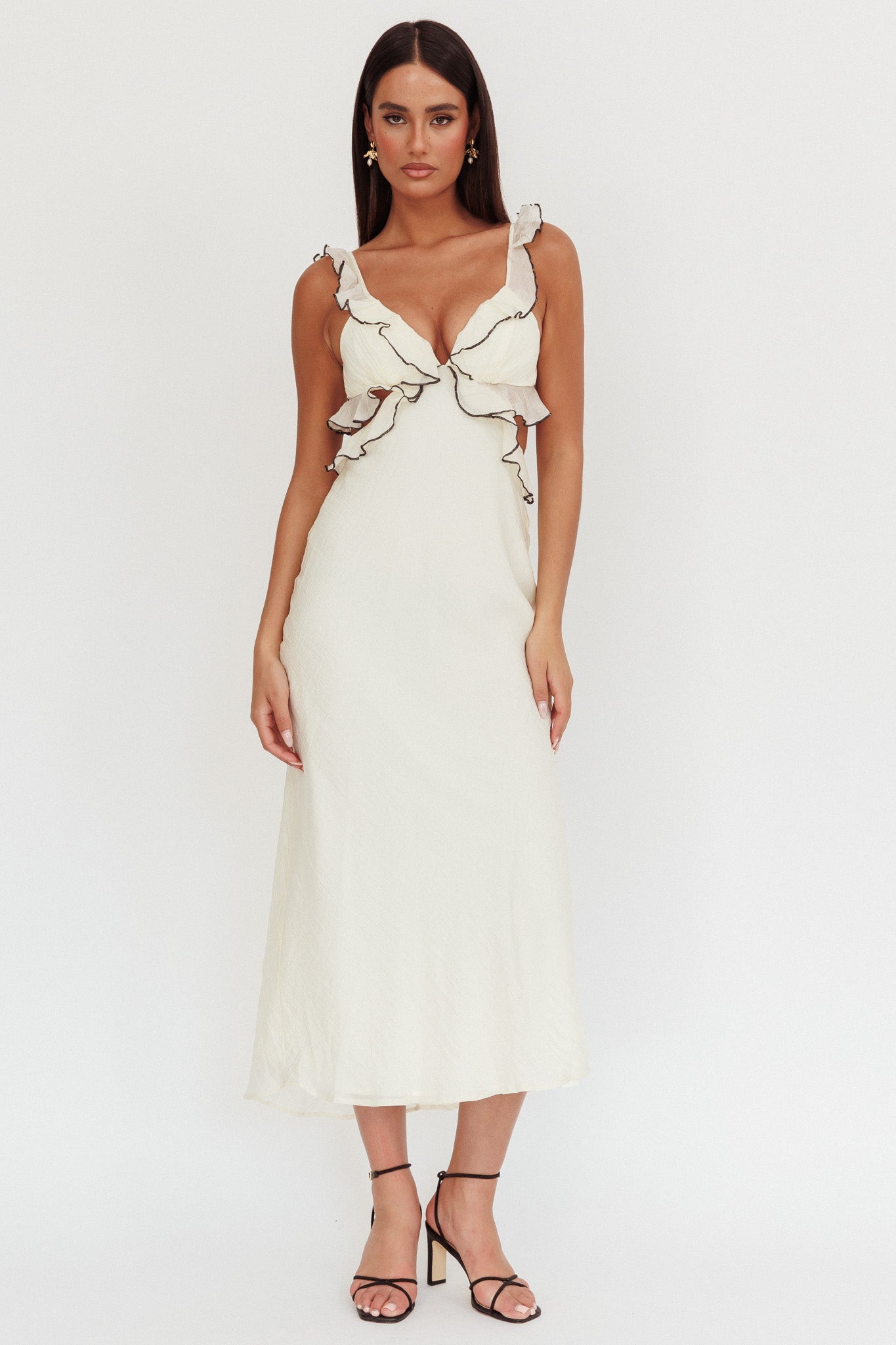 Second Chances Ruffle Trim Maxi Dress Contrast Cream