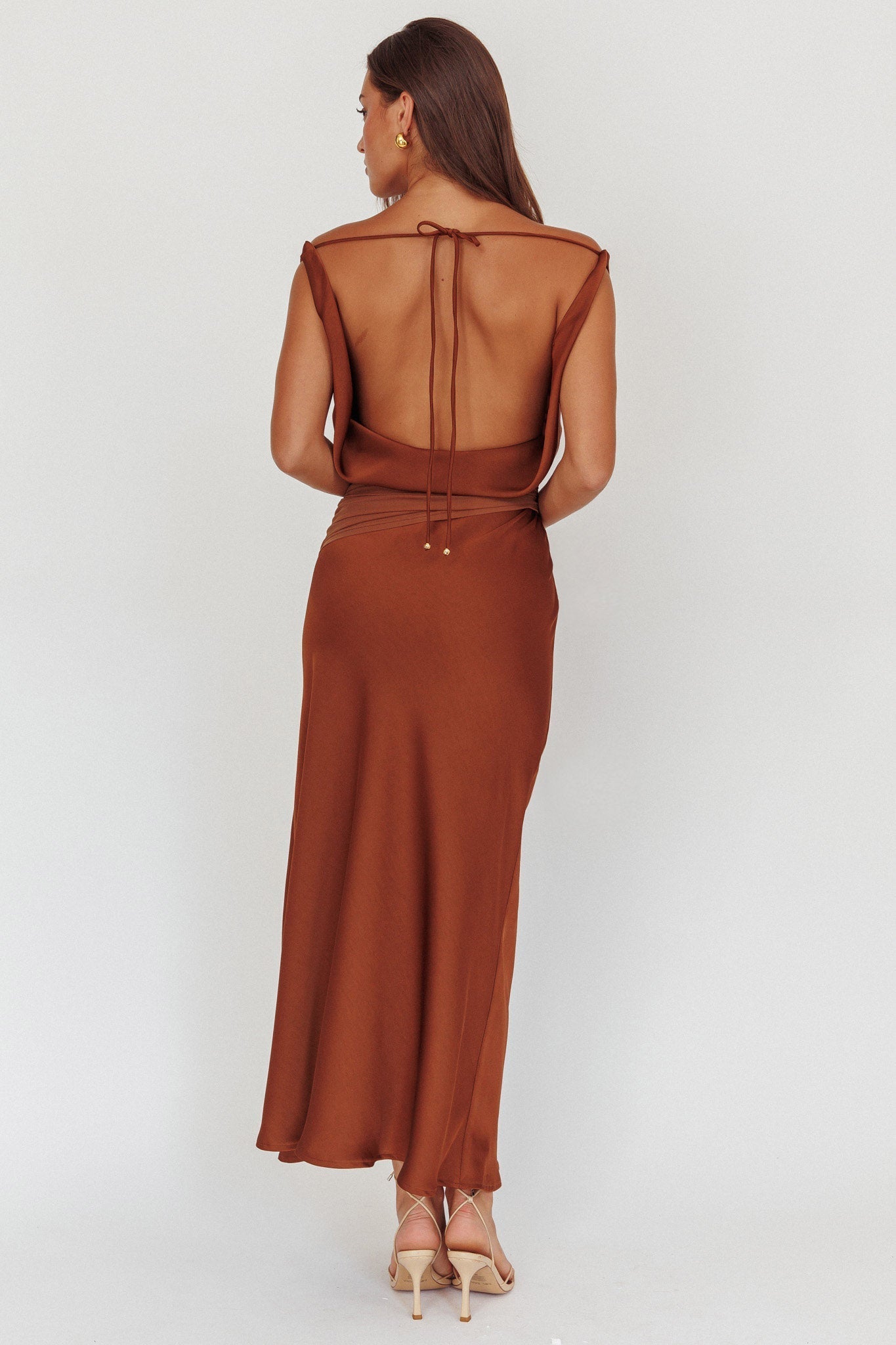 Isabella Open Cowl Back Maxi Dress Cocoa