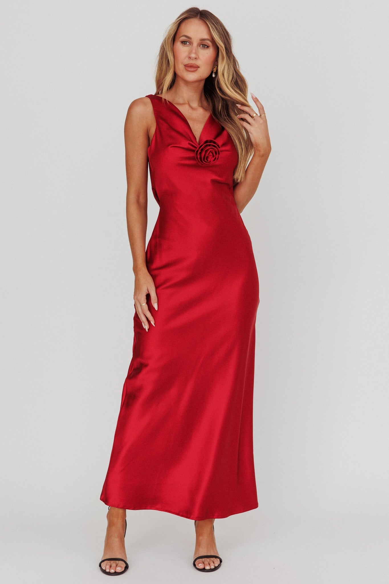 Isabella Satin Backless Maxi Dress Wine