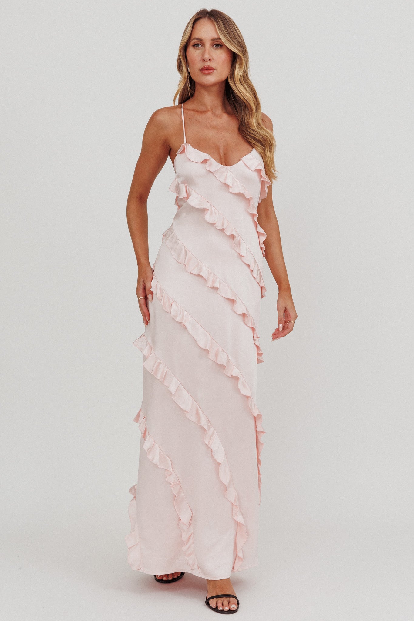 Arrabel Ruffle Trim Maxi Dress Blush