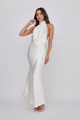 Italia Azure Halterneck Pearl Back Maxi Dress Oyster