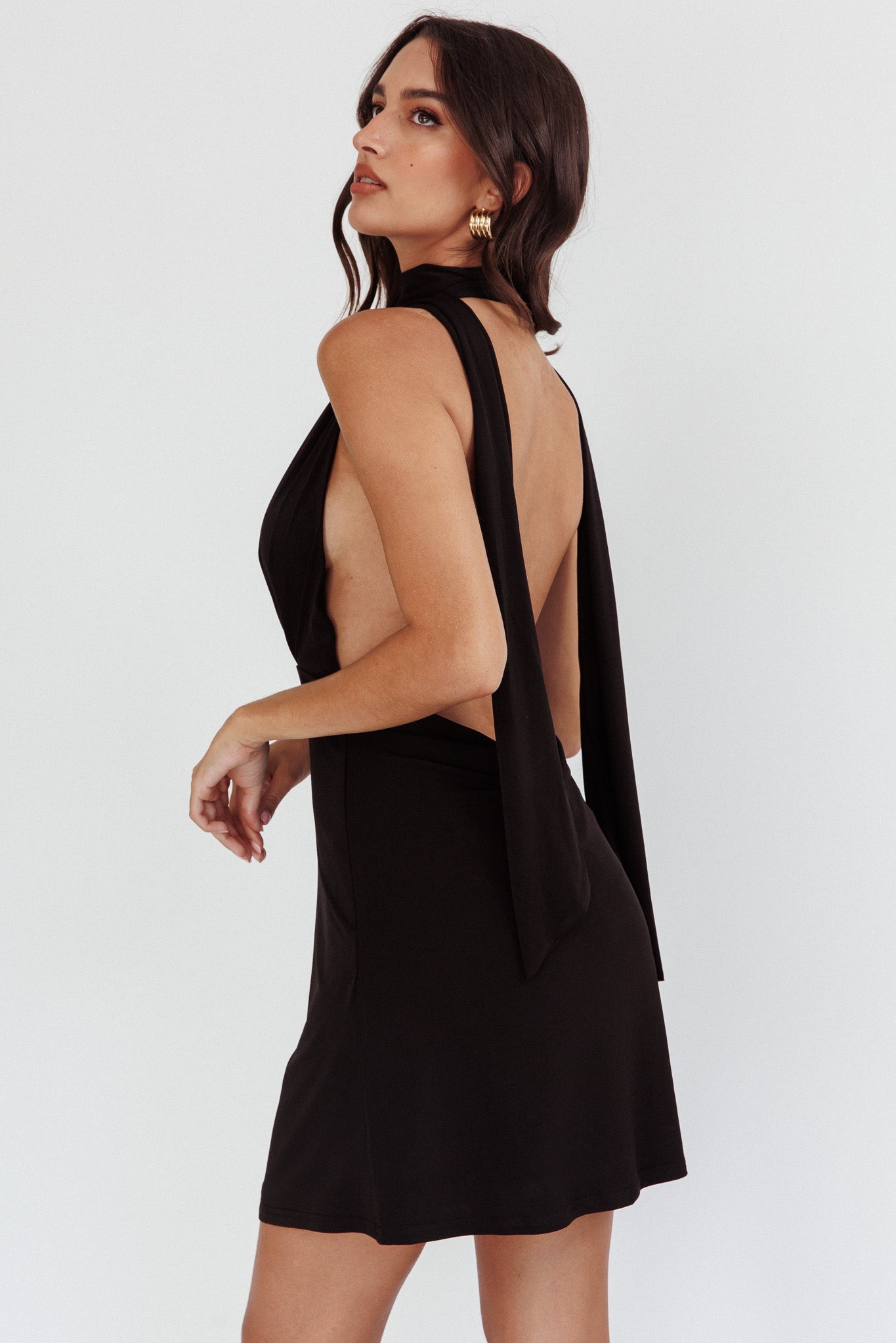 Italia Azure Halterneck Jersey Mini Dress Black