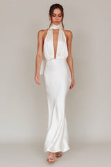 Italia Azure Halterneck Maxi Dress Oyster