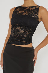 Lorely Ruched Lace Bodice Maxi Dress Black