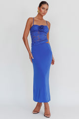 Lorely Lace Rosette Maxi Dress Top Blue