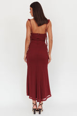 Blushing Ruffle Trim Maxi Dress Wine