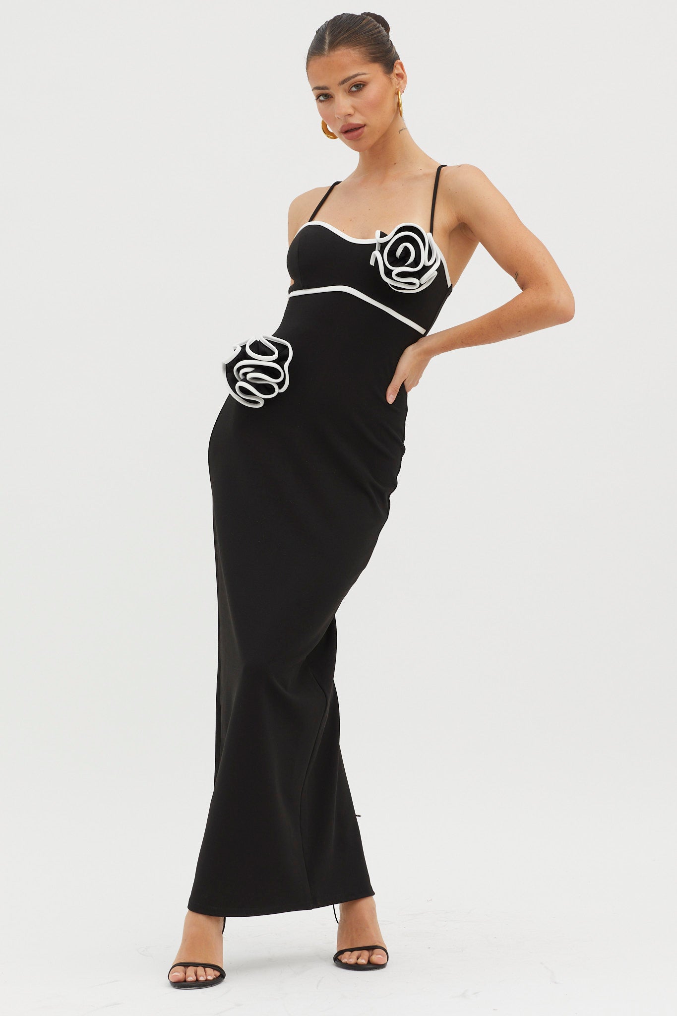 Griselda Flower Decoration Maxi Dress Black