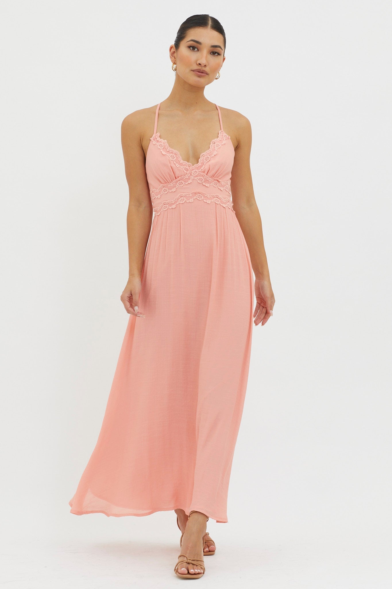 Slow It Down Lace Trim Maxi Dress Peach