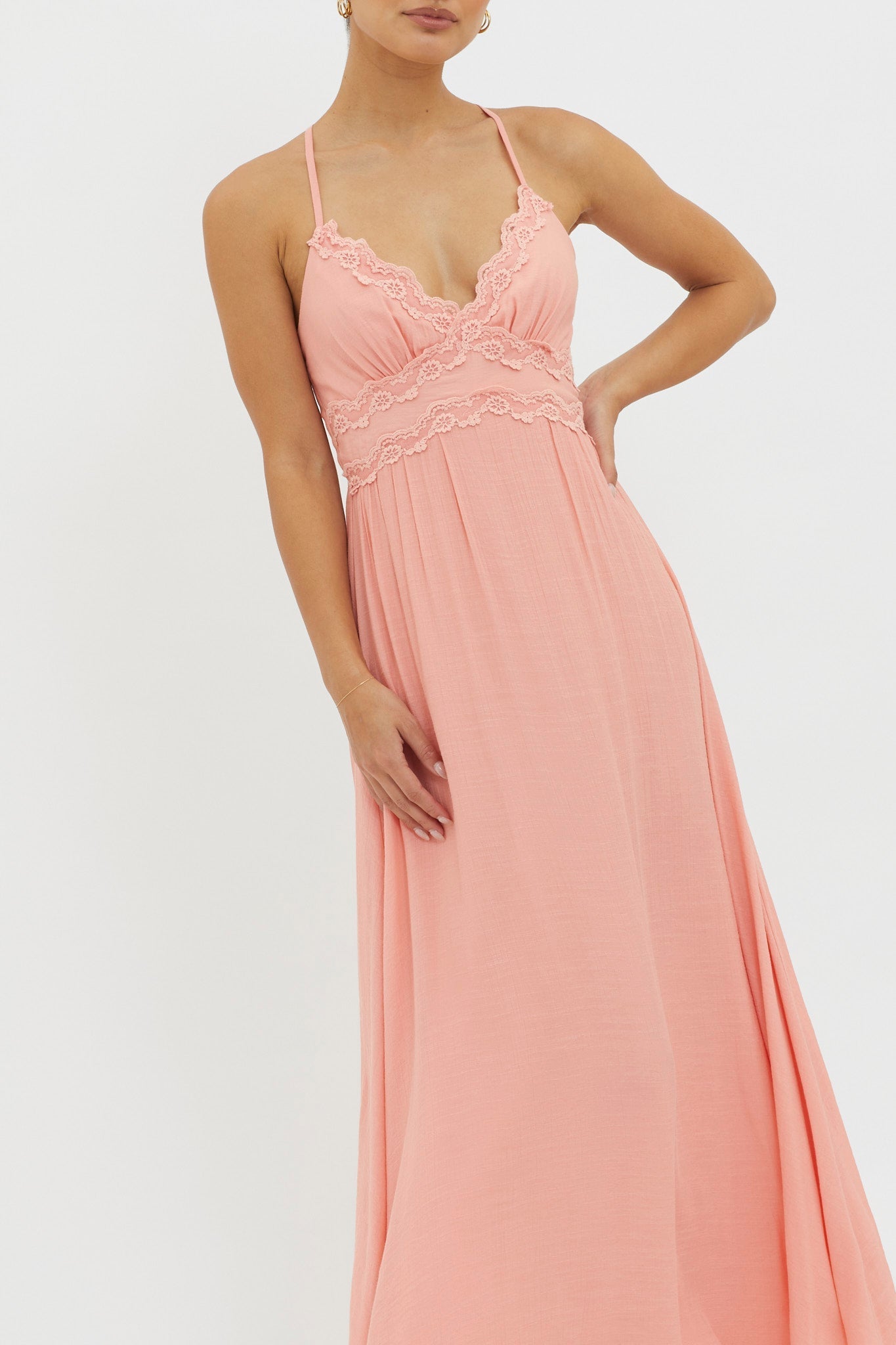 Slow It Down Lace Trim Maxi Dress Peach