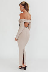 Genesis Off-Shoulder Long Sleeve Maxi Dress Pebble