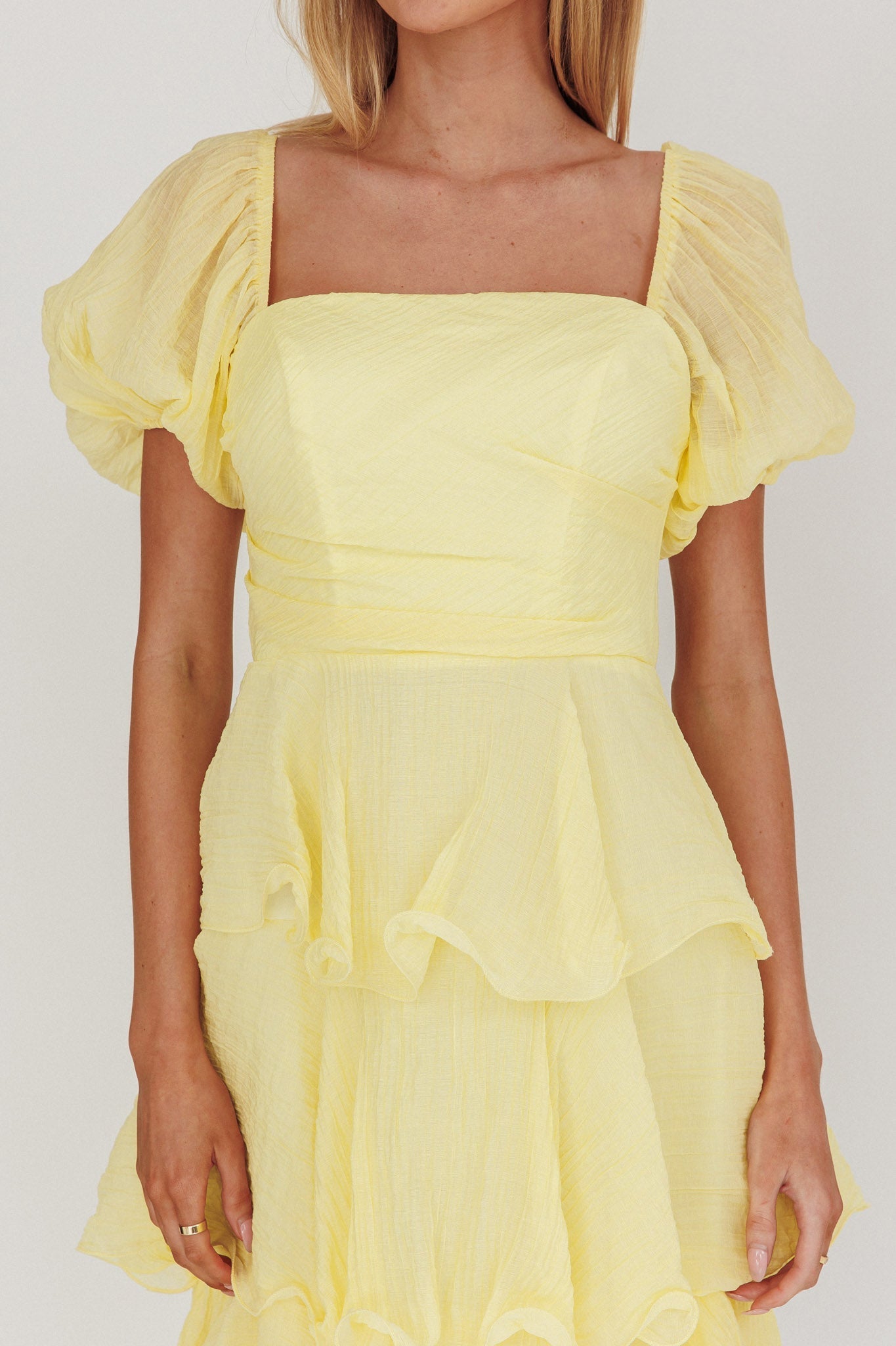 Giavana Puff Sleeve Layered Maxi Dress Lemon