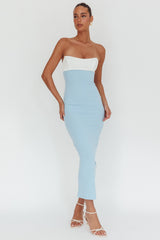 Regent Strapless Maxi Dress Contrast Blue